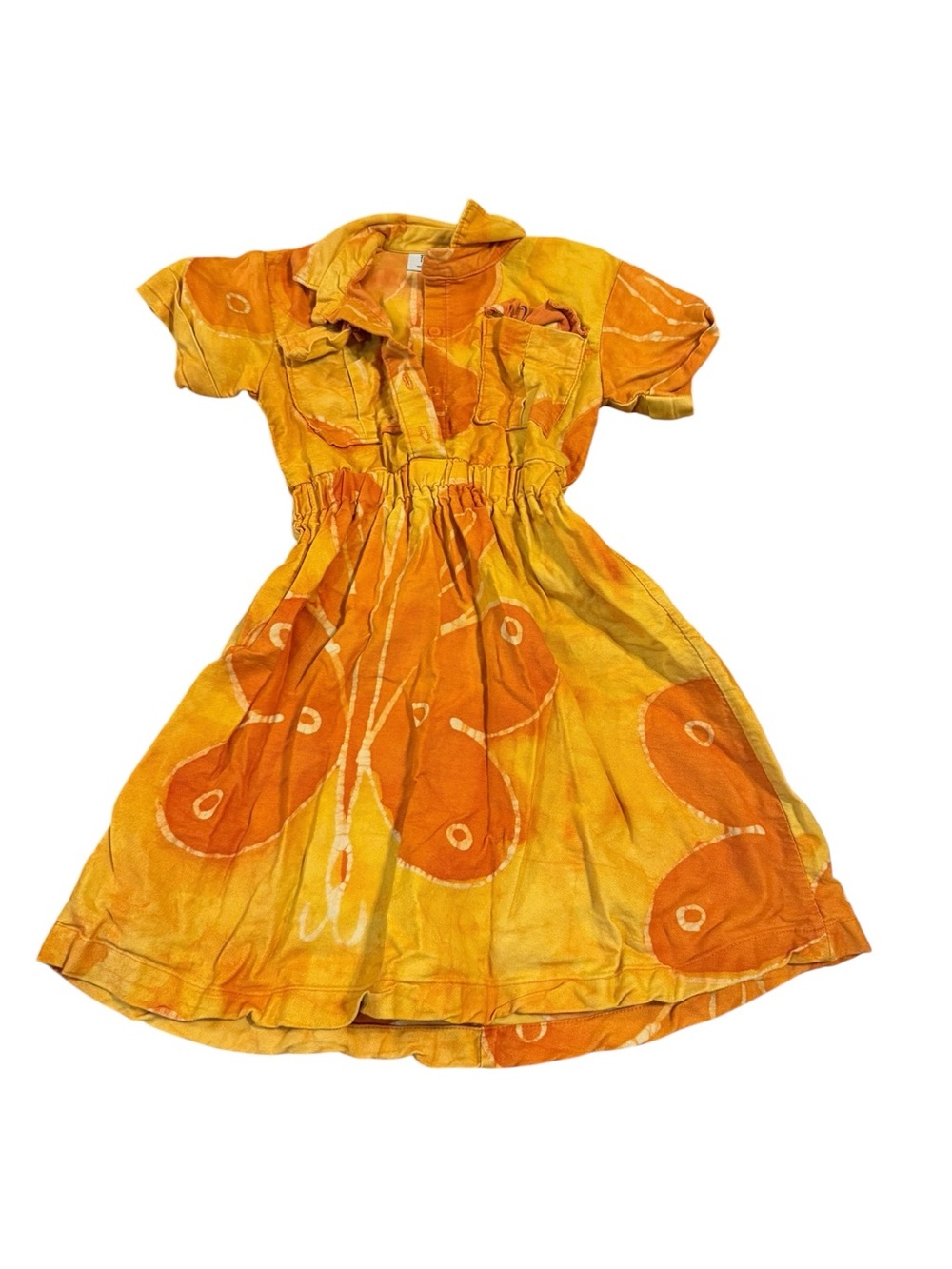 For style sake Kids Orange Tie-Dye Casual Dress with Elastic Waist